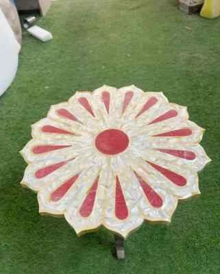 Rose Quartz & Lapis Lazuli Flower Table Handmade Luxury Gemstone Accent Table - Image 1 of 4