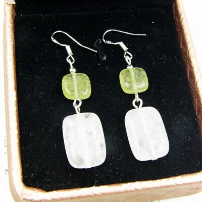 Prehnit & Bergkristall Ohrringe 925 Sterling Silber Damen Ohrhänger Bailysbeads® - Bild 1 von 2