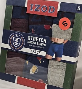 IZOD 3 Stretch Boxer Briefs S Contour Pouch Red Gray, Beer Pong Print SHIPS FREE - Picture 1 of 4