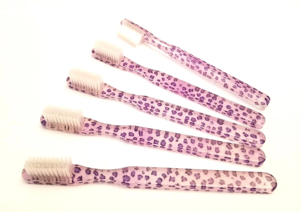 PACK de 50 cepillos de dientes de diseño vintage de leopardo púrpura  - Imagen 1 de 1