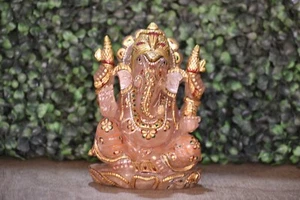 6 pulgadas estatua de Ganesha figura de piedra de cuarzo rosa pintada a mano ídolo decoración del hogar - Imagen 1 de 4