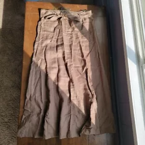 y2k Ecologie 100% lino maxi gonna svasata con cintura tg 14 marrone minimalista costiera - Foto 1 di 7