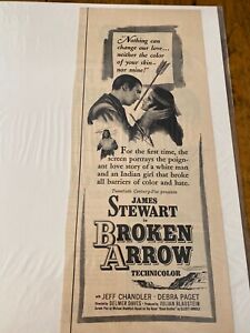 Vintage 1950 Jimmy Stewart Broken Arrow Movie ad