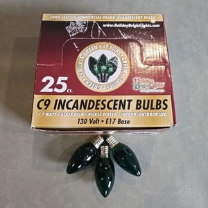 Holiday Bright Lights BU25C9X3-TGRA 130V 7W C9 Green Christmas Bulbs 1" 25 Count - Picture 1 of 5
