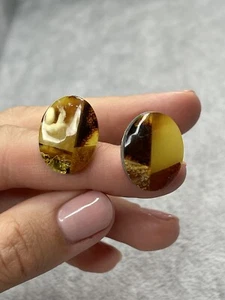 Genuine Amber Stone Cufflinks. Amber Cufflinks Mosaic Style.Mens Cufflinks. - Picture 1 of 9
