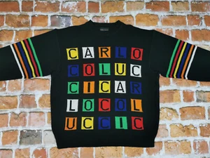 Carlo Colucci Vintage Pullover Label Letters Colorful Casual Size L Tip Top - Picture 1 of 8
