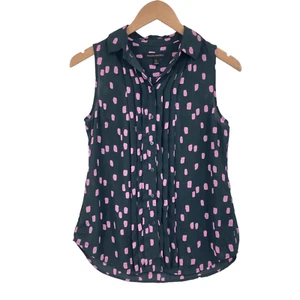 Banana Republic Tank Top Womens Petite XS Black Polka Dots Collared Button Down - Picture 1 of 13