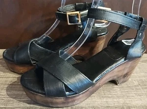 Freebird by Steven Fb Cape Womens Sandals Size 8 Black Leather Buckle Block Heel - Picture 1 of 9