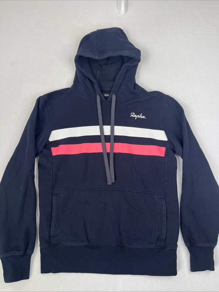 RAPHA BREVET Organic Cotton Hoodie,Dark Navy/White/High-Viz Pink, Sz XS - Image 1 of 4