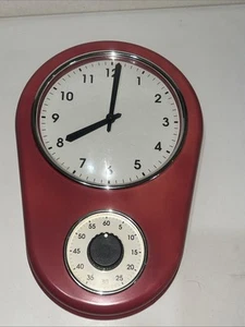 Retro Style Quarz Küchenuhr mit Kochtimer rot - Bild 1 von 6