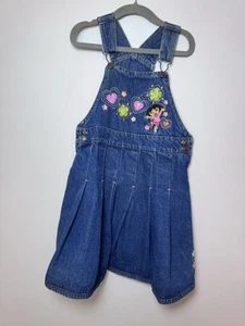 Dora The Explorer Vintage Y2K Embroidered Denim Jumper Dress Girls Size 6 - Picture 1 of 15