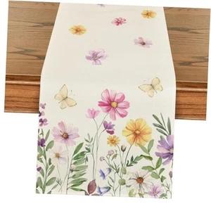 Flowers Butterfly Spring Table Runner, Seasonal Summer Kitchen Dining Table - Picture 1 of 7