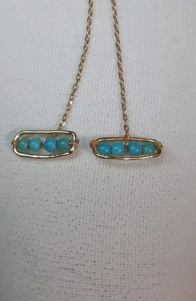 Turquoise Threader Earrings Marked 925 With Gold Overlay - Image 1 of 3