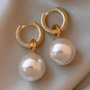 Fashion AAAAA 10-11MM natural south sea white round pearl earrings 14k - Picture 1 of 5