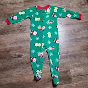 Carters Child Of Mine Zip Up Fleece Sleeper Footed Pajamas Holiday Snowman Deer - Picture 1 of 7