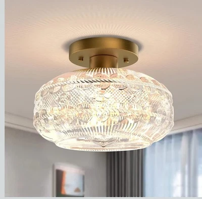 APOTO 半吸顶灯,金色走廊灯具,地球玻璃 — 第 1/4 张图片