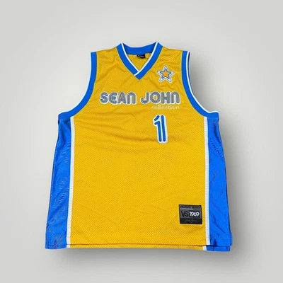 Camiseta deportiva de baloncesto Sean John para hombre XL amarilla azul serie Victory VS 1969 Foto 1 de 4
