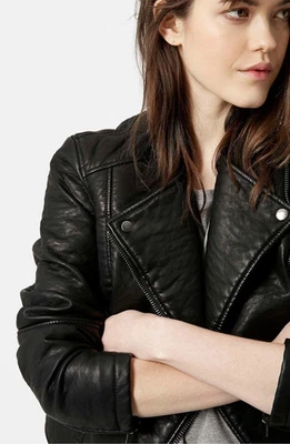 Top Shop Chaqueta de Motociclista de Cuero Sintético Abrigo Negro Talla 4 Nuevo $145 Foto 1 de 4