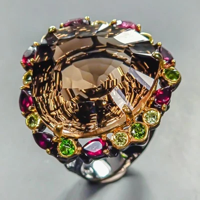 Anillo Vintage 50 quilates Cuarzo Ahumado Natural Anillo Plata de Ley 925 Talla 8/R445984 Foto 1 de 4