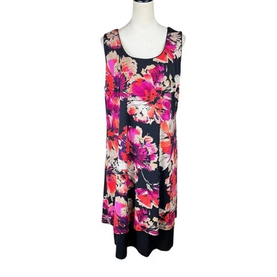 Vestido midi Travelsmith 1X vibrante rosa e laranja estampa floral sem mangas em camadas - Imagem 1 de 4