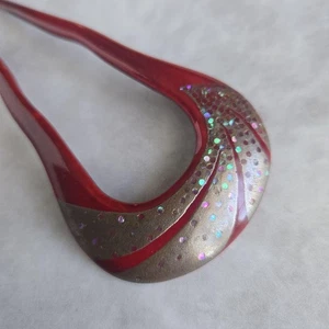 Spilla capelli laccata giapponese vintage Kanzashi Raden intarsiata Wajima Nuri kimono - Foto 1 di 7