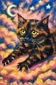 Tortie Cat Oil Painting, Original Tortoiseshell Miniature 4x6, Funny cat ACEO - Picture 1 of 14