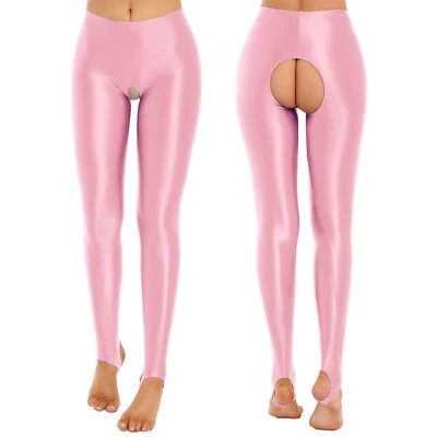 Leggings para mujer sin entrepierna brillantes elásticos paso en pie pantalones de fitness ropa de club nocturno Foto 1 de 3