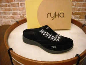 Ryka Black Suede & Plaid Slip On Mule Clogs 5.5 NEW - Picture 1 of 2