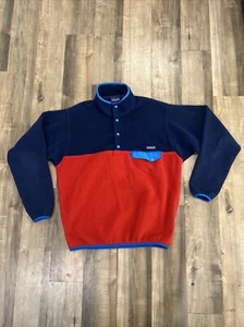 Mens Patagonia Synchilla Fleece Pullover Large Blue Red Color Block Snap - Picture 1 of 11