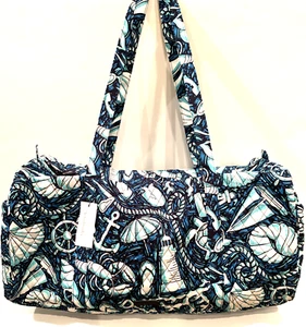 NEW Vera Bradley Large Traveler Duffel Bag Travel Shore Enough Pattern Blue - Picture 1 of 6