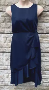 Ladies Maya Deluxe Navy Sleeveless Wrap Style Lined Ruffle Midi Dress UK 16 - Picture 1 of 11