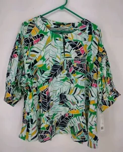 NWT Zac & Rachel Short Sleeve Blouse Size XL Boho Peasant Floral Multicolor - Picture 1 of 9