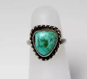 Anillo turquesa de plata esterlina hecho a mano por nativos americanos talla 4,5 - 4374 - Imagen 1 de 5