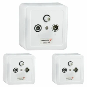 3x PremiumX Sat TV Kabel Dose 3-Fach Loch Enddose Antennendose Aufputz Unterputz - Bild 1 von 5