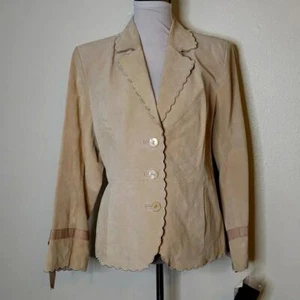 Vintage NEW Terry Lewis Suede Leather Jacket Exclusive Coat Scalloped Winter - Picture 1 of 9