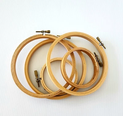 Wood Needlework Framing Hoops Vtg Taiwan Embroidery Cross Stitch Crafts 5” 3” - Image 1 of 4