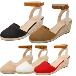 Women Summer Ankle Strap Close Toe Platform Espadrilles Sole Wedge Sandals - Picture 1 of 29