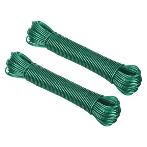 Plastic Coated Clothesline, 2 Pack 1/8Inch x 66FT Steel Core Clothes Lines Green - Picture 1 of 5