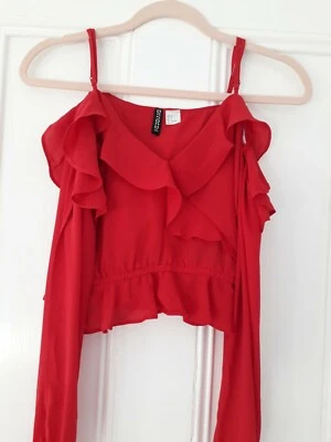 Ladies H&M Red Long Sleeve Cold Shoulder Top 4 - Image 1 of 3