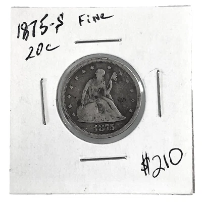 1875 S 20c Twenty Cent Piece F- Fine US 90% Silver Type U.S Coin - Image 1 of 4