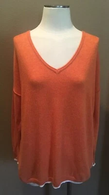 Suéter Como Nuevo Terciopelo S Naranja Cuello en V con Rayas Blancas Algodón Viscosa Cachemira Foto 1 de 4