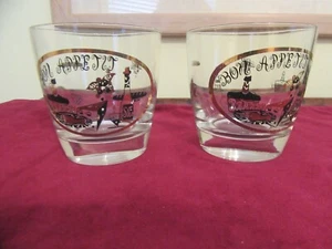 Schwarze und goldene altmodische Brille. Guten Appetit und Champange Print, 2 Gläser - Bild 1 von 6