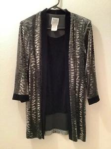 R&M Richards Karen Kwong Layered Top Open Jacket Black Gray Velvet Womens Size8 - Picture 1 of 8