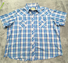 Wrangler Western Shirt Mens 3XL XXXL Short Sleeve Pearl Snap Blue Plaid Cowboy
