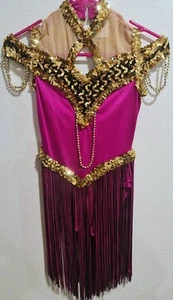 SZ. SM TEEN or SM. LADIES HOT PINK & GOLD SEQUIN FLAPPER DRESS SHOW COSTUME ~EUC - Picture 1 of 4