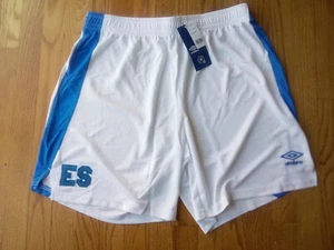 EL SALVADOR 2021-22 AWAY (Large) UMBRO WHITE BLUE STRIPE SOCCER SHORTS WITH TAGS - Picture 1 of 6