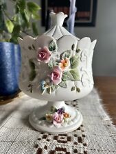 Vintage Lefton Hand Painted Ceramic Candy Dish W/lid