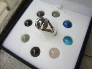 STERLING SILVER Sz 8 RING Interchangeable Multi Natural Gem Stone Ball Beads Set - Picture 1 of 6