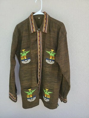 Винтажные вышитые вручную индийские/ацтекские мужские с длинным рукавом на пуговицах  - Изображение 1 из 4
