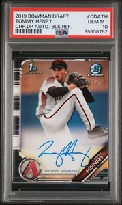 2019 Bowman Draft Tommy Henry 1st Auto Black /75 PSA 10 GEM MINT - Picture 1 of 2